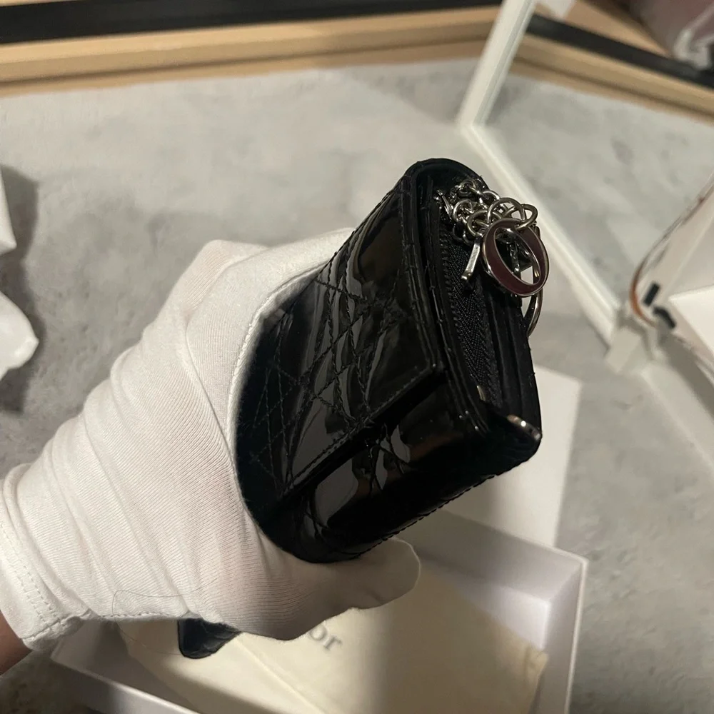 Dior Black Patent Quilted Wallet Clutch